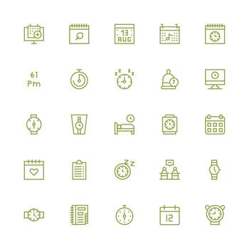 Schedule Icon Set with 25 Medium Stroke Outline Graphics Icon Collection Set vector