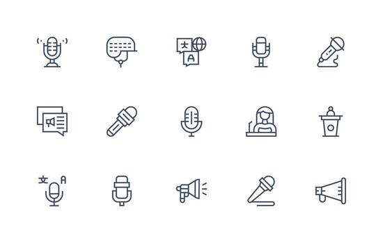 15 Icons for Speech in Regular Line Format Multi-Style Icon Collection vector