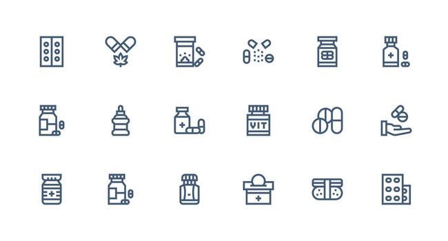 18 Strong Stroke Line Style Icons from Pills Collection Fully Editable Icon Set for Web vector