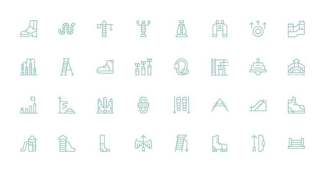 Climbing Icon Set with 32 Thin Line Graphics Lightweight Icon Series vector