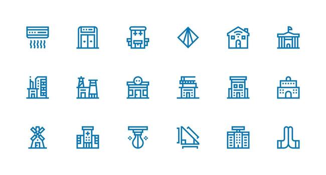 Building Icon Collection with 18 Strong Stroke Line Designs Reliable Icons for All Interfaces vector