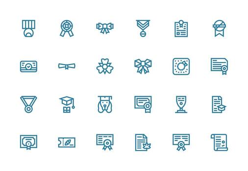 Certificate Icon Set with 24 Thick Line Line Graphics Icon Pack for UI vector