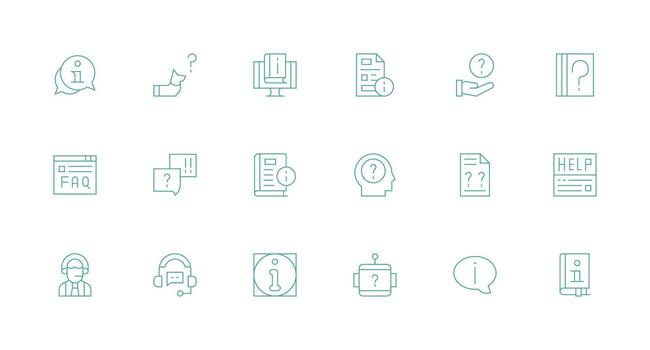 Minimal Line Style Faq Icons with 18 Vectors Professional Icon Pack for Development Work