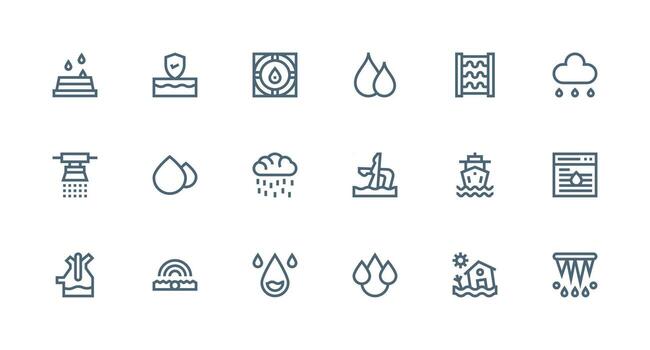 18 Strong Stroke Line Icons for Flood Graphics Clean Icon Collection for Web Use vector