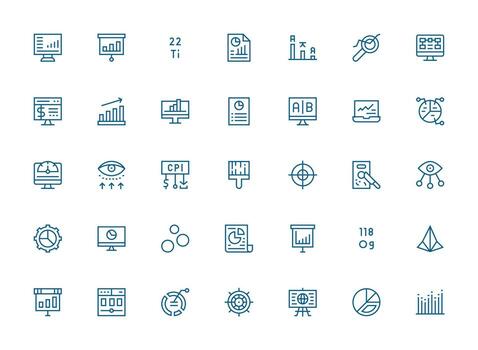 35 regular limpiar línea vectores para datos visualización tema claro y conciso icono conjunto colección