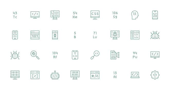 32 Delgado línea diseños para código íconos ui y ux enfocado icono colección vector