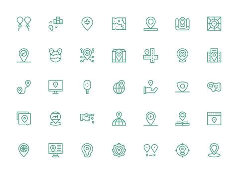 Coordinates Icon Set with 35 Regular Clean Line Graphics User Interface Icons for Digital Products vector