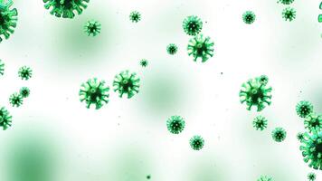 Dynamic Green Virus Particles A Microscopic 3D Visualization of Pathogens,A digital representation of infectious agents and microscopic particles. An abstract design of green virus particles for scien video
