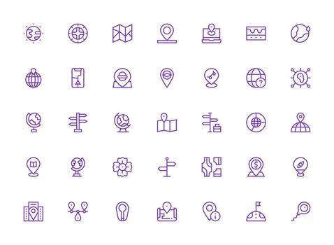 Map featuring 35 Icons in Regular Clean Line Design Scalable Icons for Cross-Platform Interfaces vector