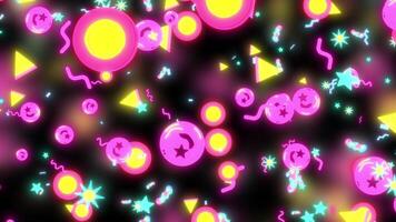Vibrant Abstract Motion Graphics Loop With Glowing Neon Geometric Shapes In Retro Pop Art Style, A Dynamic And Energetic Visual Perfect For Nightclub And Music Themes. A Modern Art Piece With Glowing video
