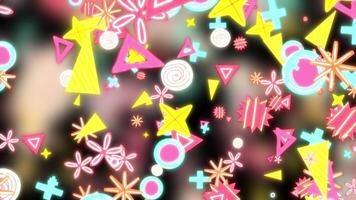 Vibrant Abstract Motion Graphics Loop With Glowing Neon Geometric Shapes In Retro Pop Art Style,a Whimsical Pattern Of Neon-pink, Yellow, And Blue Geometric Shapes.a Lively Backdrop With A Retro Aesth video