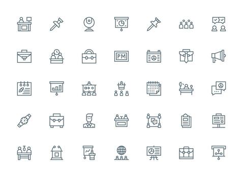 35 Icons for Meeting in Regular Clean Line Format Simple Icons for Interface and Wireframes vector