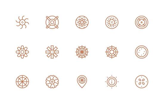 Radial Design Icons featuring 15 in Regular Line Style Minimal Icon Set for Interface Projects vector