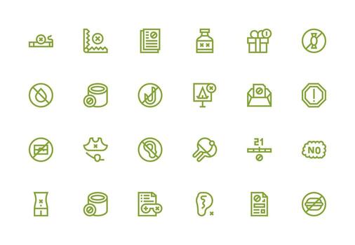 Not Allowed Design Icons featuring 24 in Thick Line Line Style User Interface Icons for Digital Products vector