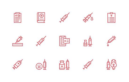 Immunization Icon Set with 15 Regular Line Graphics Multi-Purpose Icon Pack for Templates vector