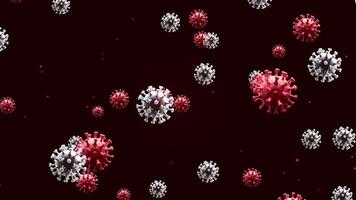 en kraftfull visuell för ämnen på epidemier, immunologi, och viral spridning. en slående 3d framställa av virus celler i röd och vit mot en mörk bakgrund.an bild den där klart visualiserar de strukturera video