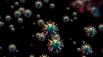 Abstract 3d Animation Of Vibrant, Stylized Coronavirus Particles Floating And Spreading Against A Dark Background, Symbolizing Global Health Threats. A Detailed Look At The Structure And Form Of Micro video