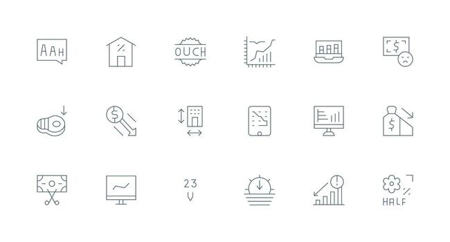 18 disminución íconos en mínimo línea estético multi-estilo icono colección vector