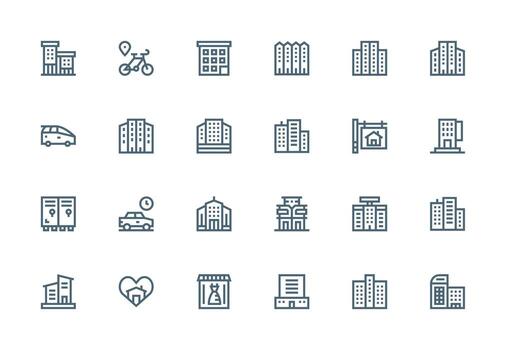 24 Icons for Rental in Thick Line Line Format Complete Icon Bundle for Web Design vector