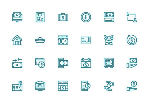 24 grueso línea línea íconos para depositar gráficos equilibrado icono conjunto para funcional diseño vector