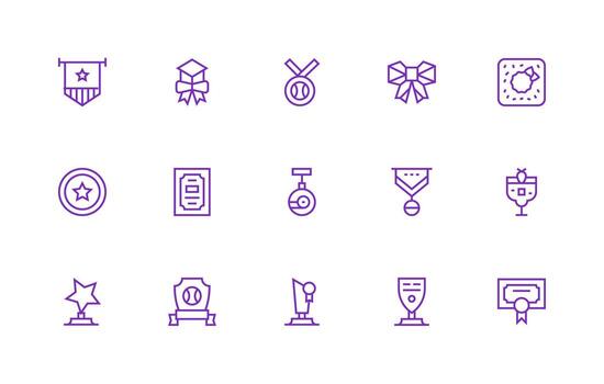 15 Icons for Merit in Regular Line Format Simple Icons for Interface and Wireframes vector