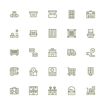 Inventory Icon Set with 25 Medium Stroke Outline Graphics Customizable Icon Series for Mobile Screens vector