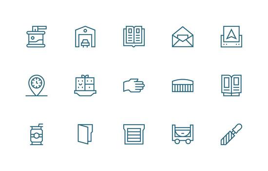 Open Visual Pack containing 15 Regular Line Icons Balanced Icon Set for Functional Design vector
