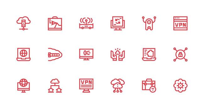 Remote Access Visual Pack containing 18 Strong Stroke Line Icons All Device Compatible Icon Set vector