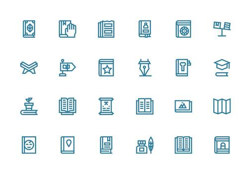 Book Design Icons featuring 24 in Thick Line Line Style Core Icon Collection for Daily Tasks vector