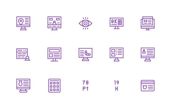 datos monitor conjunto con 15 regular línea íconos tablero icono serie vector
