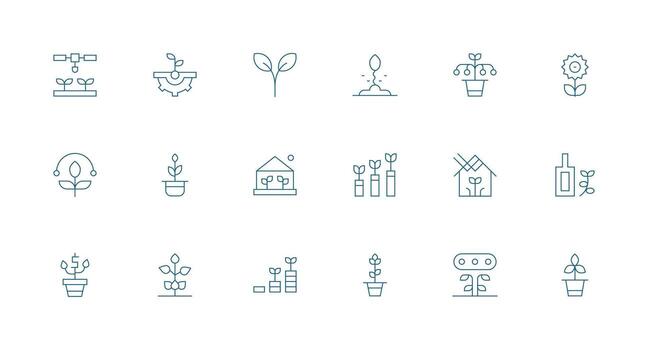 Seedling featuring 18 Icons in Minimal Line Design Complete Icon Bundle for Web Design vector