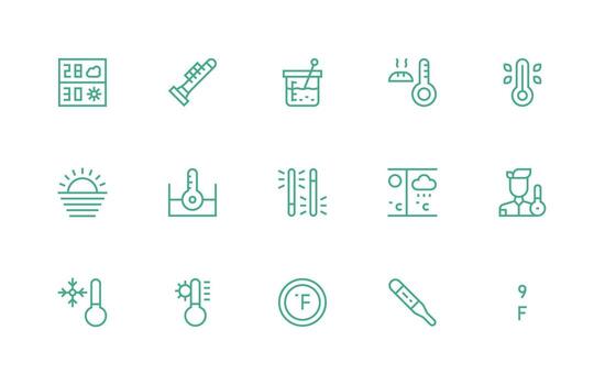 15 regular línea vectores para termómetro tema lleno icono biblioteca para ui diseñadores