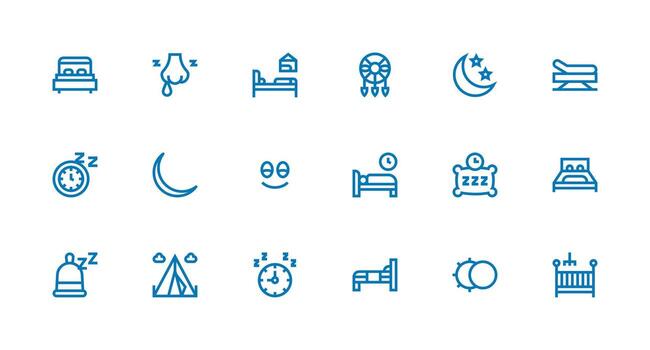 Sleep Icon Set with 18 Strong Stroke Line Graphics Multi-Purpose Icon Pack for Templates vector
