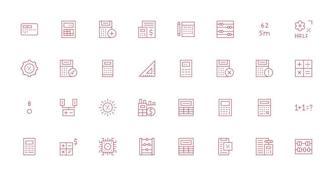 cálculo conjunto con 32 Delgado línea íconos mínimo icono paquete vector