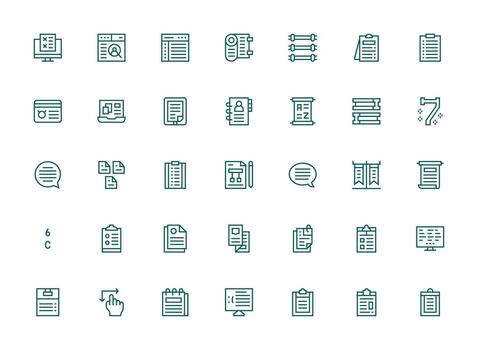 lista visual paquete conteniendo 35 regular limpiar línea íconos ui y ux enfocado icono colección vector