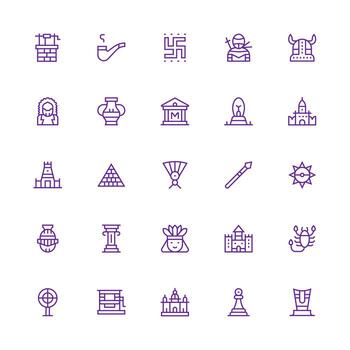 Ancient featuring 25 Icons in Medium Stroke Outline Design Complete Icon Bundle for Web Design vector