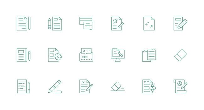 revisión icono colección con 18 mínimo línea diseños píxel Perfecto icono conjunto vector