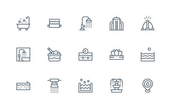 Water Feature featuring 15 Icons in Regular Line Design Full Icon Library for UI Designers vector
