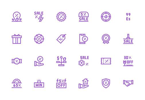 24 Icons for Deal in Thick Line Line Format UI and UX Focused Icon Collection vector