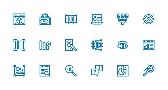 datos análisis visual paquete conteniendo 18 fuerte carrera línea íconos básico icono serie vector