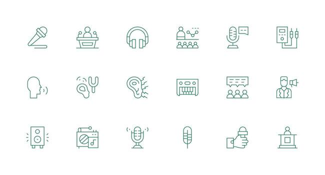 Speaker Icon Set with 18 Minimal Line Graphics Web Icon Collection vector