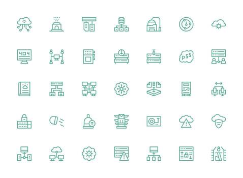 35 regular limpiar línea íconos para servidor gráficos digital icono colección vector