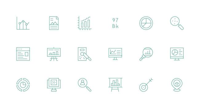 Data Visualization featuring 18 Icons in Minimal Line Design Basic Icon Series vector