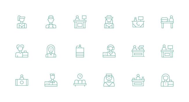 Receptionist featuring 18 Icons in Minimal Line Design Balanced Icon Set for Functional Design vector