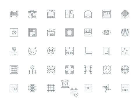 Framework Icon Collection with 35 Light Line Designs High-Resolution Icons for Any Platform vector