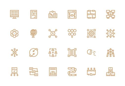 Data Flow featuring 24 Icons in Thick Line Line Design Functional Icon Series vector