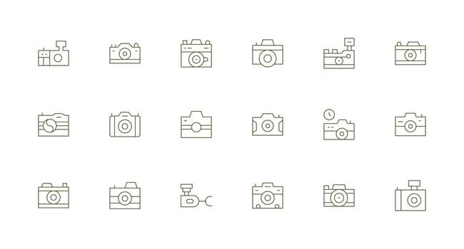 Snapshot Icon Set with 18 Minimal Line Graphics Icon Set for Apps vector
