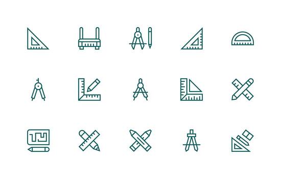 Drafting Design Icons featuring 15 in Regular Line Style Scalable Icons for All Themes vector