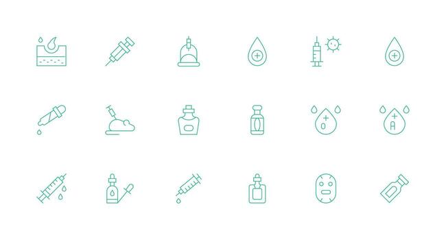 18 Icons for Serum in Minimal Line Format Complete Icon Set for Mobile Apps vector