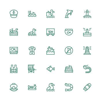 Marine featuring 25 Icons in Medium Stroke Outline Design Simple Icons for Interface and Wireframes vector